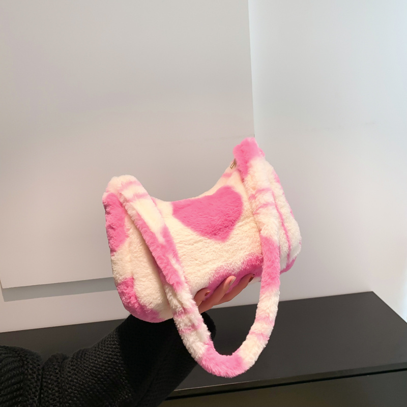 Fashion Plush Shoulder Bag, Kawaii Faux Fur Handbag, Women's Underarm Purse