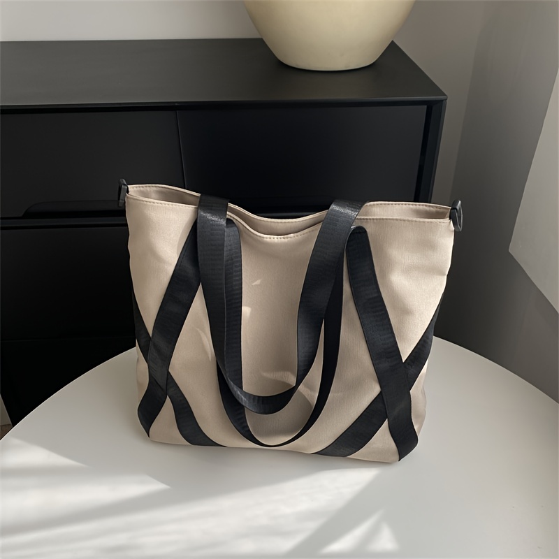 Simple Canvas Tote Bag, Large Capacity Shoulder Bag, Casual Handbag For Travel & Shopping