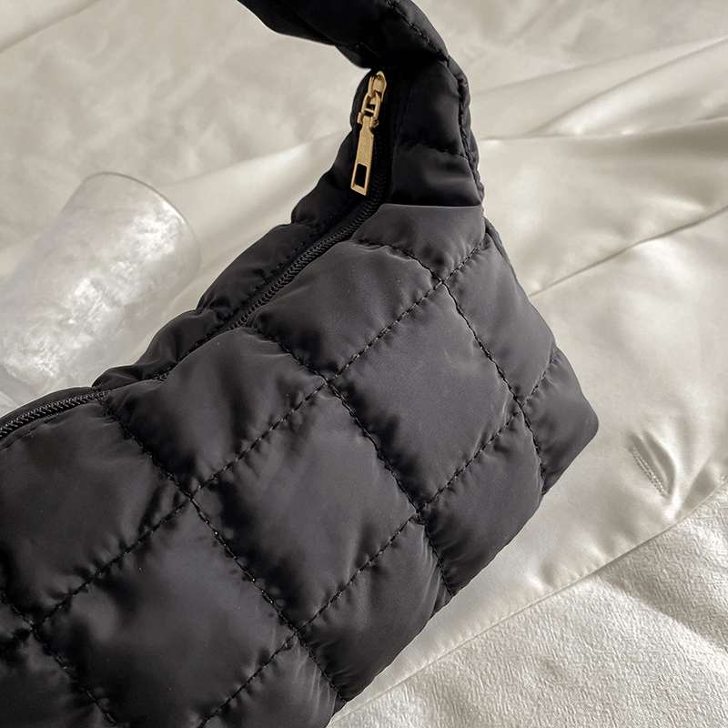 Quilted Puffer Shoulder Bag, Women's Solid Color Crossbody Bag, Simple Zipper Underarm Purse