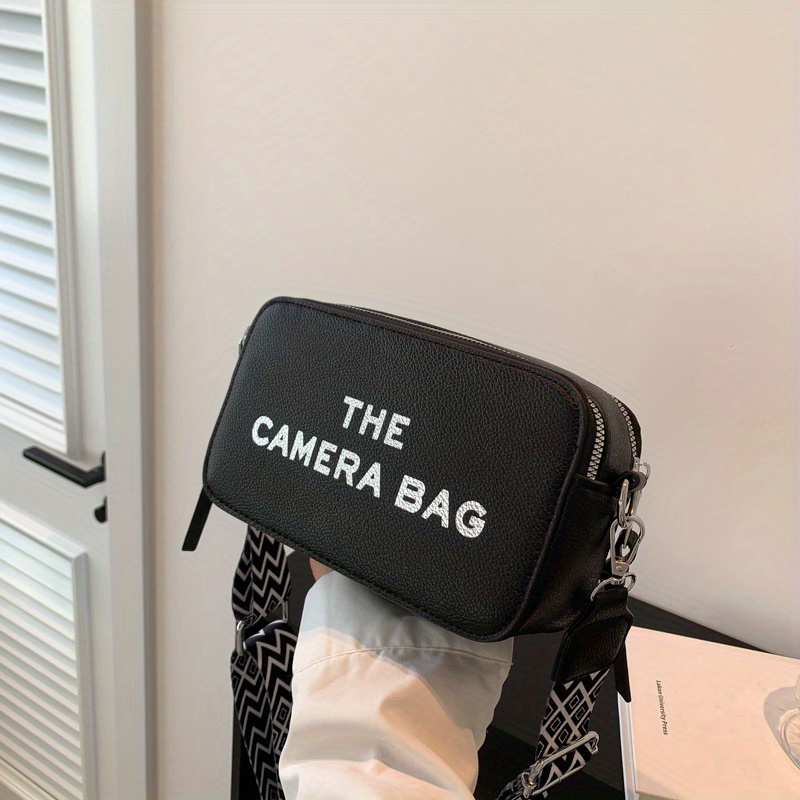 Simple Letter Pattern Square Crossbody Bag, All-Match Zipper Shoulder Bag, Women's Casual Bag