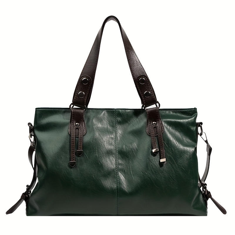 Studded Decor Tote Bag, Vintage Soft PU Shoulder Bag, Women's Large Capacity Travel Bag