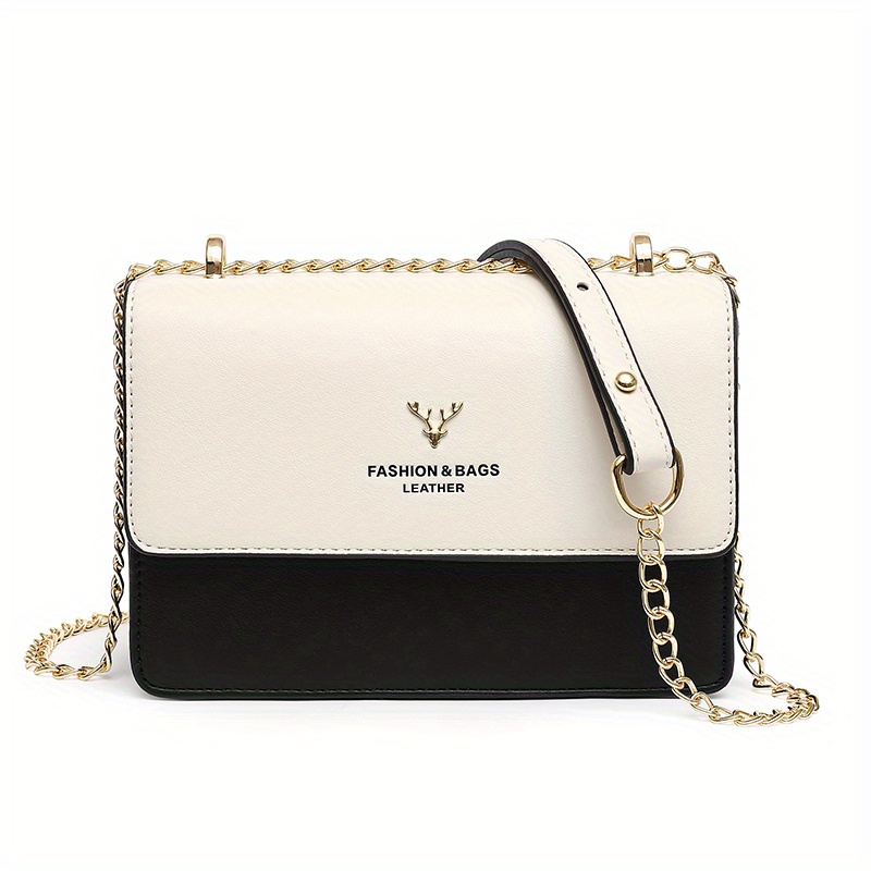 Women's Square Shoulder Bag, Colorblock Chain Bag, All-Match Purse, Minimalist Bag