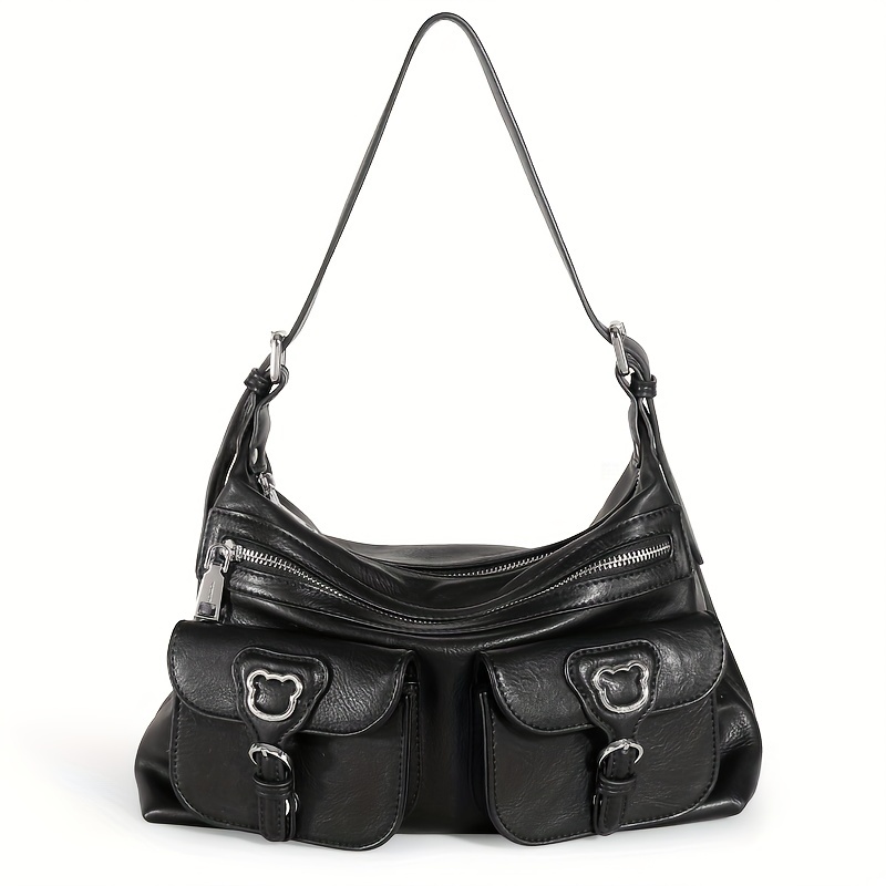 TOUTOU Retro Style Hobo Bag, Y2K Pockets Front Shoulder Bag, Large Capacity Crossbody Bag For Women