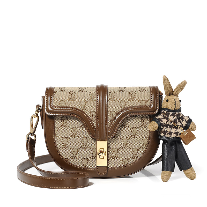 Animal Graphic Saddle Bag, Twist Lock Flap Shoulder Bag, Trendy Crossbody Purse With Bag Charm