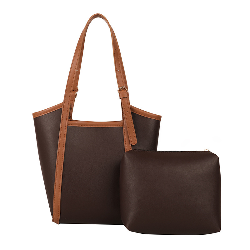 Large Capacity Contrast Binding Tote Bag With Inner Pouch, Fashion Shoulder Bag