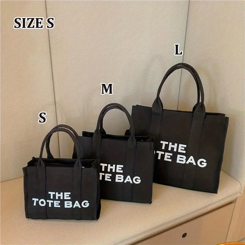 Large Capacity Casual Tote Bag, Solid Color Top Handle Shoulder Bag, Letter Print Canvas Handbag
