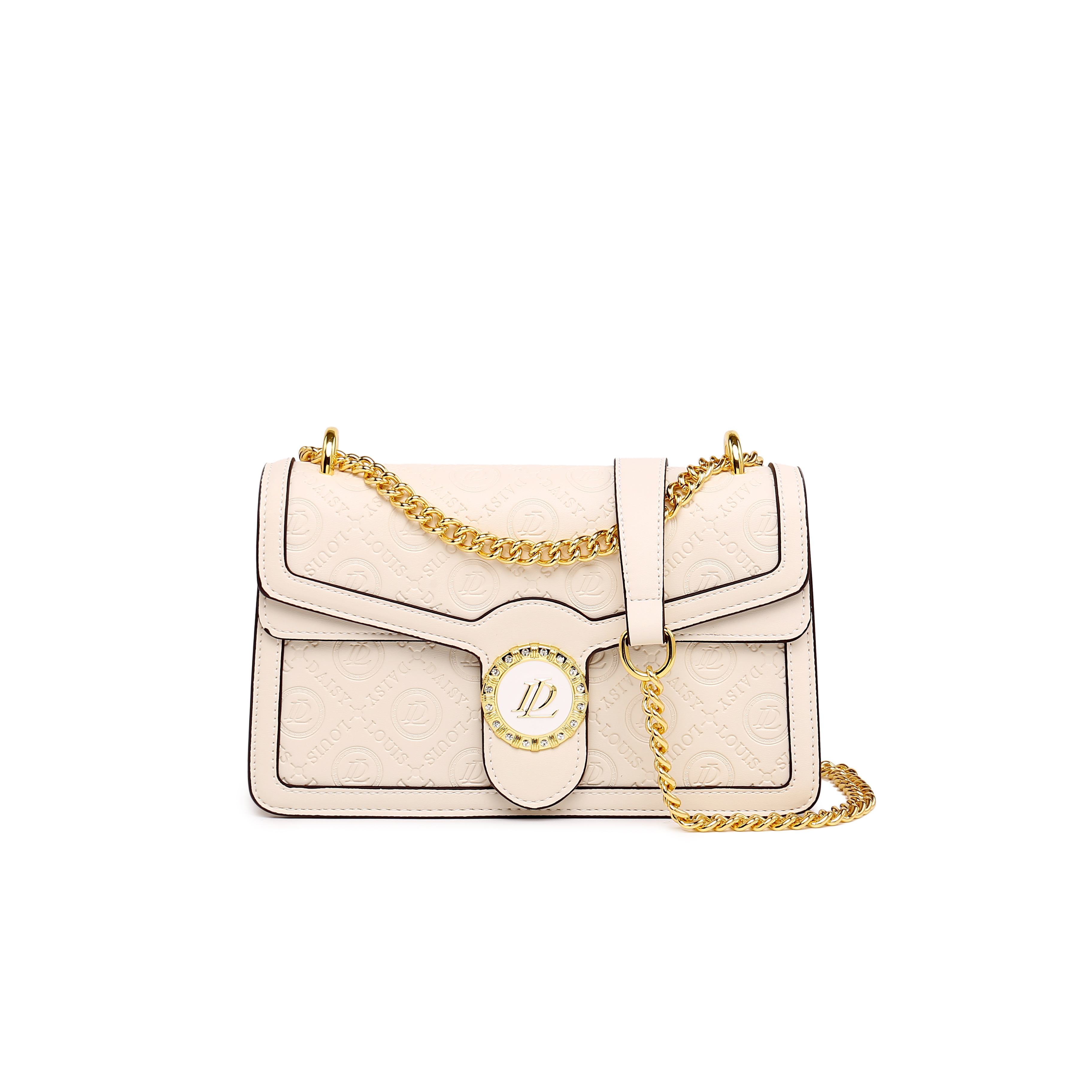Monogram Embossed Shoulder Bag, Zipper Leather Elegant Crossbody Bag, Chain Flap Exquisite Underarm Bag