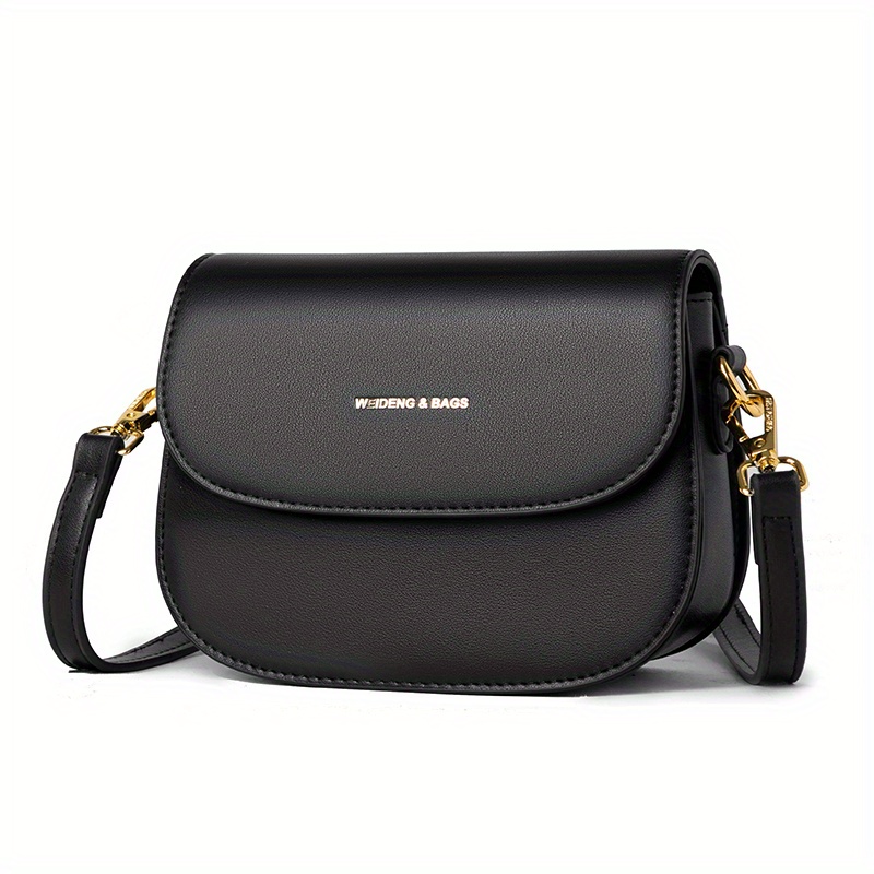 Letter Graphic Saddle Bag, Solid Color Crossbody Bag, Women's Mini Flap Shoulder Purses