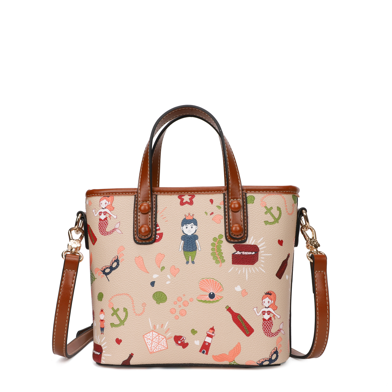 Cartoon Pattern Hand Bucket Bag, Stylish Zipper Shoulder Bag, Casual Crossbody Purse For Women
