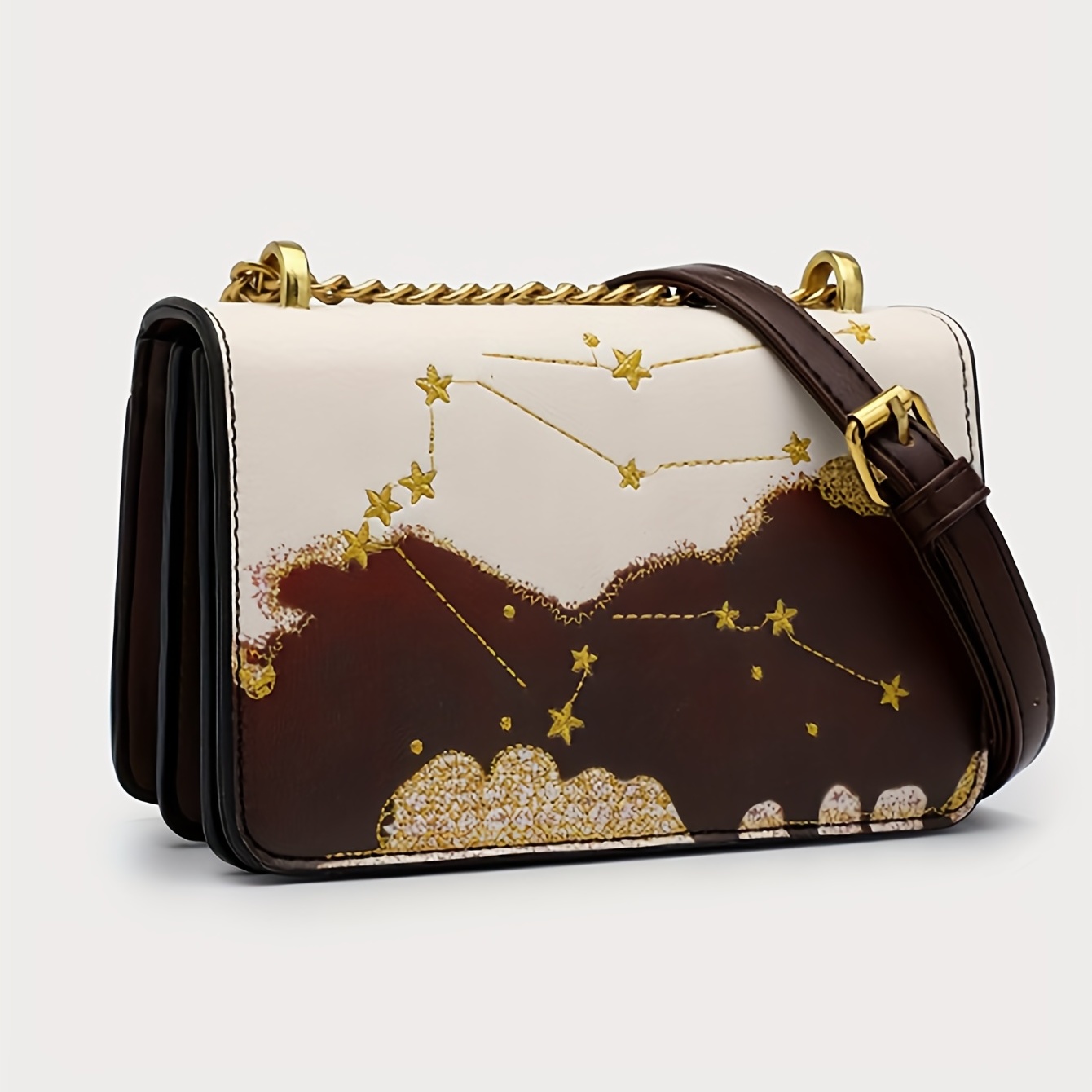 Embroidery Starry Sky Crossbody Bag, Vintage Chain Shoulder Bag, Women's Faux Leather Flap Purse