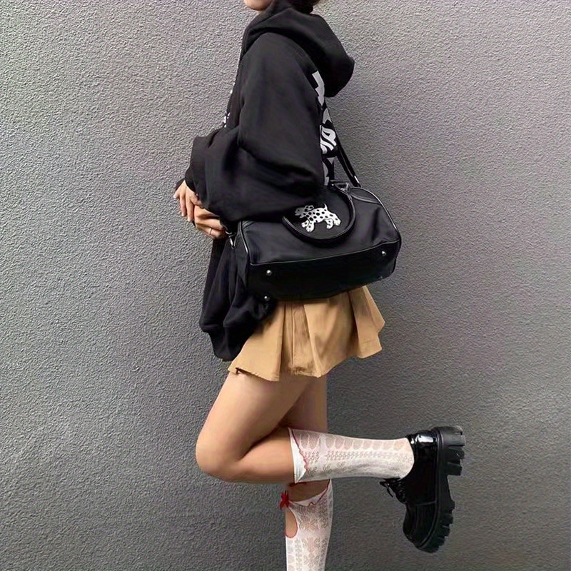 Y2K Hot Girls Boston Handbags, Kawaii Dalmatian Dog Crossbody Bag, Vintage Stitching Underarm Purse