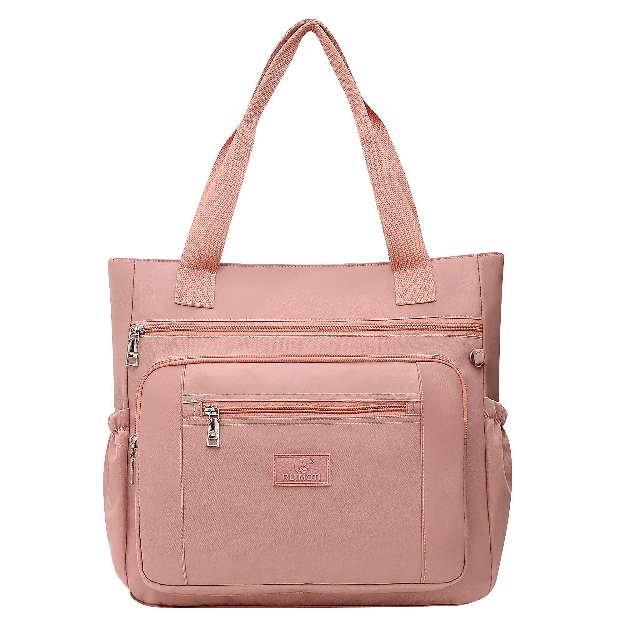 Women's Solid Color Tote Bag, Large Capacity Zipper Shoulder Bag For Shopping & Travel