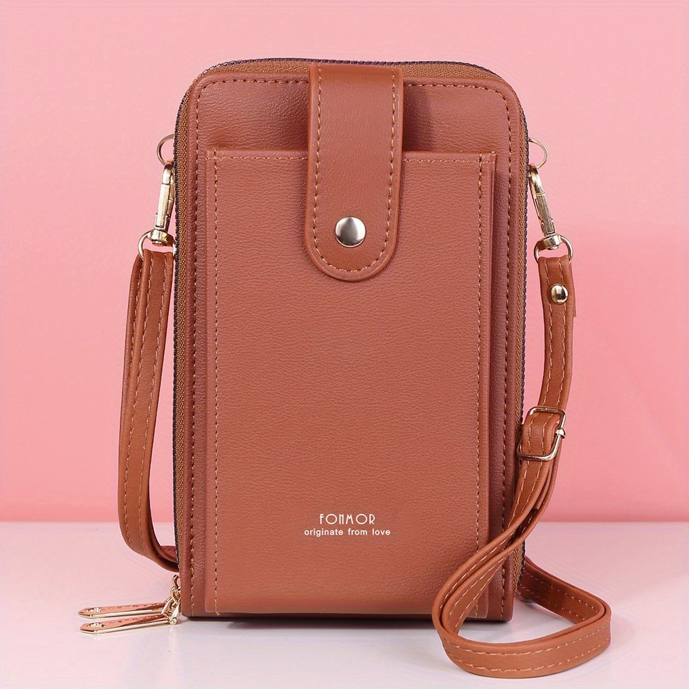 Women's Vertical Crossbody Bag, Mini PU Leather Phone Bag, Fashion Zipper Around Coin Purse