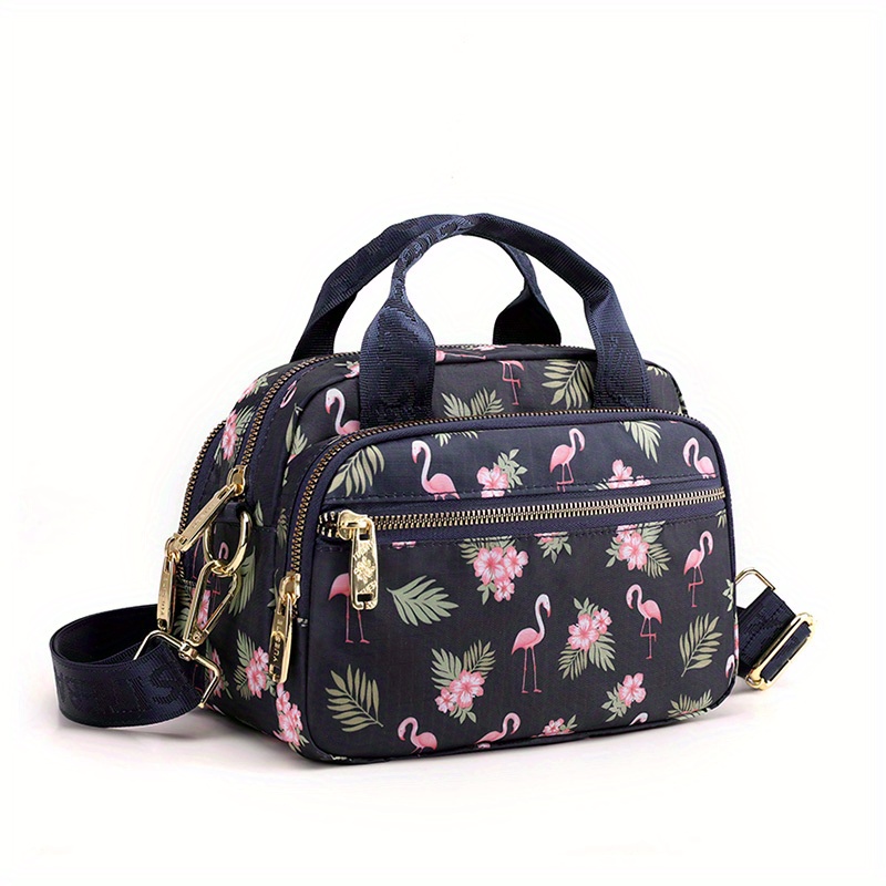 Vall Over Vintage Pattern Satchel Bag, Zipper Lightweight Storage Bag, Versatile Bag For School