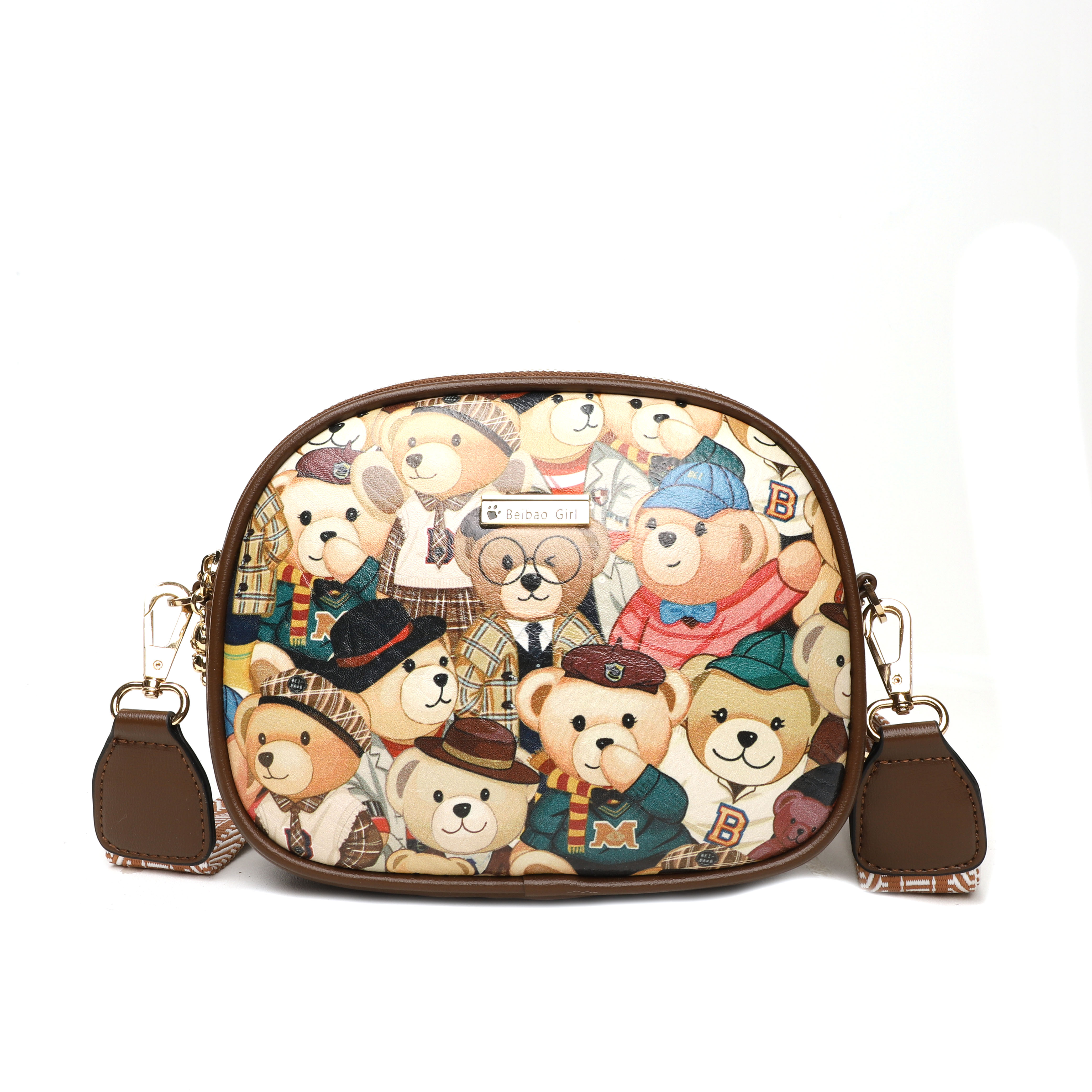Cartoon Bear Graphic Shoulder Bag, Small Zipper Crossbody Purse With Wide Strap, Cute Camera Bag For Phone & Coin