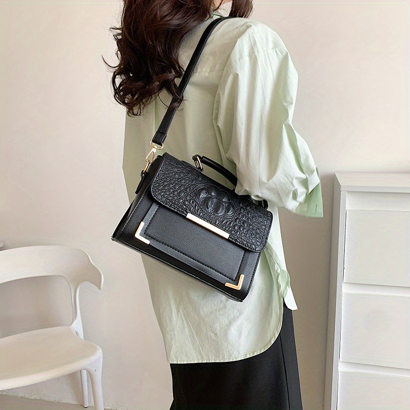 Crocodile Embossed Handbags, Fashion Crossbody Bag, Women's Flap Purse For Everyday