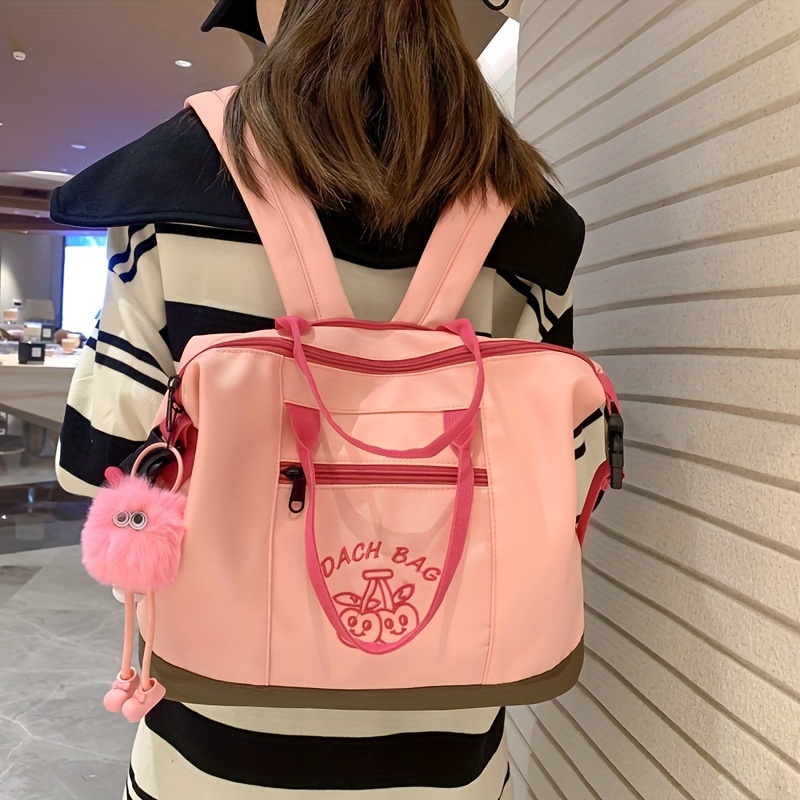 Kawaii Preppy Style Backpack, Letter Embroidery Schoolbag, Convertible Crossbody Bag For Student