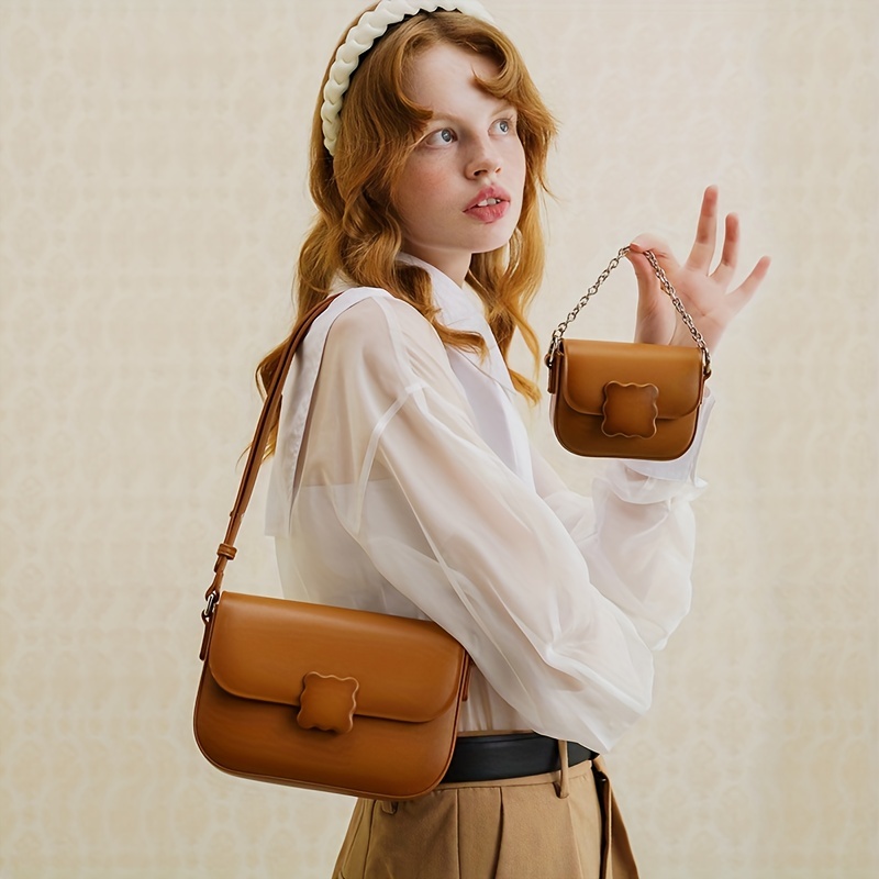 TOUTOU Ombre Shoulder Bag, Cookie Design Square Handbag, Cute PU Leather Flap Purse For Women