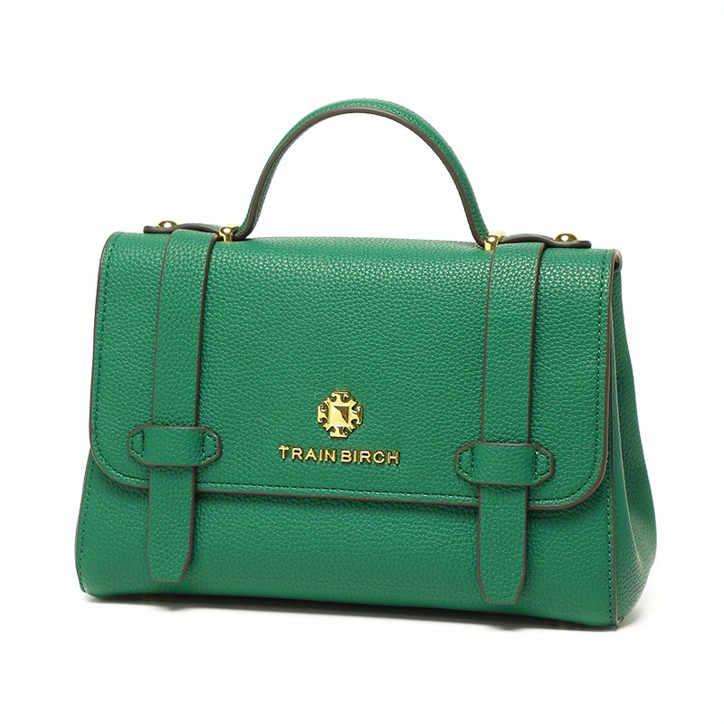 Portable Handle Handbag, Zipper Vintage Green Shoulder Bag, Large Capacity Magnet Shoulder Bag