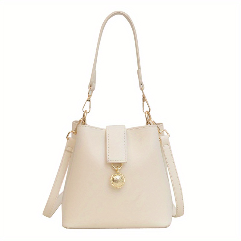 Fashion Buckle Decor Bucket Bag, Solid Color Crossbody Bag, Women's Small Shoulder Purse