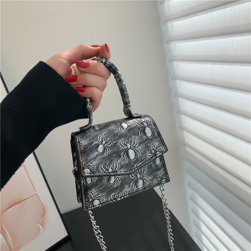 Skull Pattern Flap Square Bag, Stylish Hand Bag, Small Chain Shoulder Purse For Work