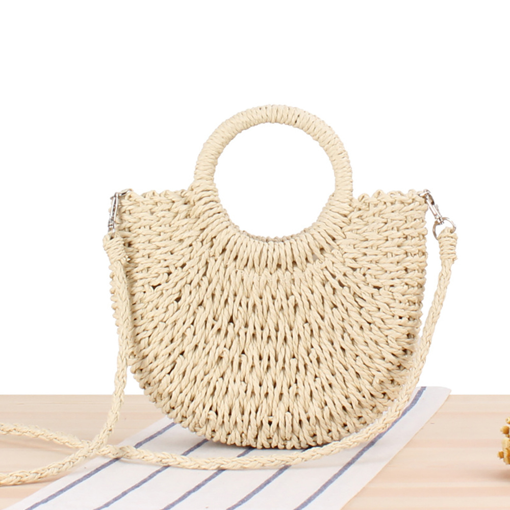 Half-Round Woven Straw Bag, Women's Summer Crossbody Bag, Casual Beach Handbag For Holiday
