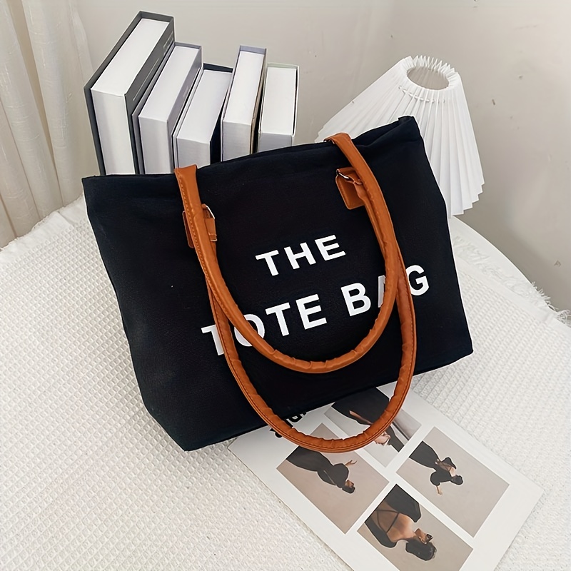 Letter Pattern Tote Shoulder Bag, All-Match Storage Bag, Stylish Simple Bag For Work & School