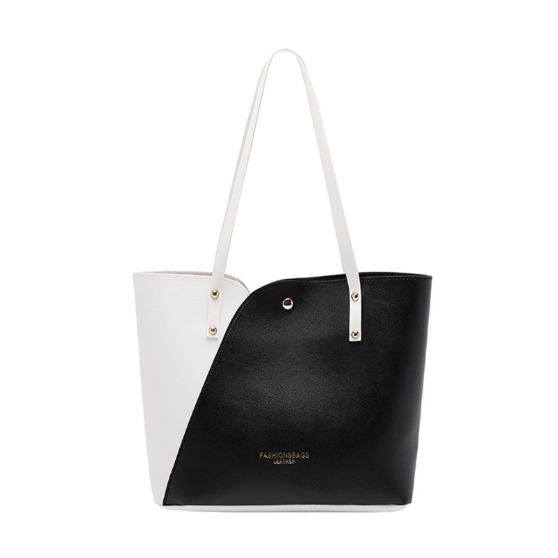 Classic Letter Embossed Tote Bag, Two Tone Shoulder Bag, Simple Colorblock Hand Shopper Purse