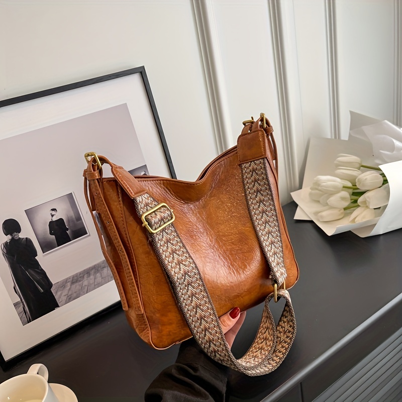 Embossed Vintage Design Hobo Bag, PU Leather Bag With Zipper, Women's Versatile Handbag