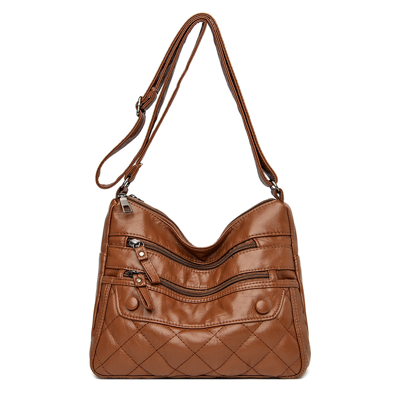 Argyle Quilted Shoulder Bag, Multi Zipper Crossbody Purse, Women's Solid Color Large Capacity Bag