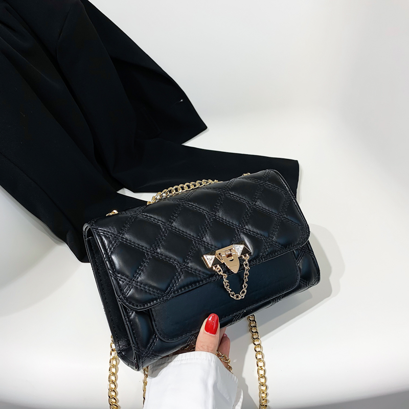 Argyle Quilted Shoulder Bag, Chain Strap Buckle Decor Crossbody Bag, Women's Flap Purse