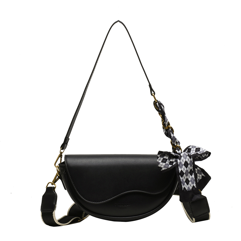 Trendy Flap Saddle Bag, Scarf Decor Shoulder Bag, Women's PU Leather Crossbody Bag