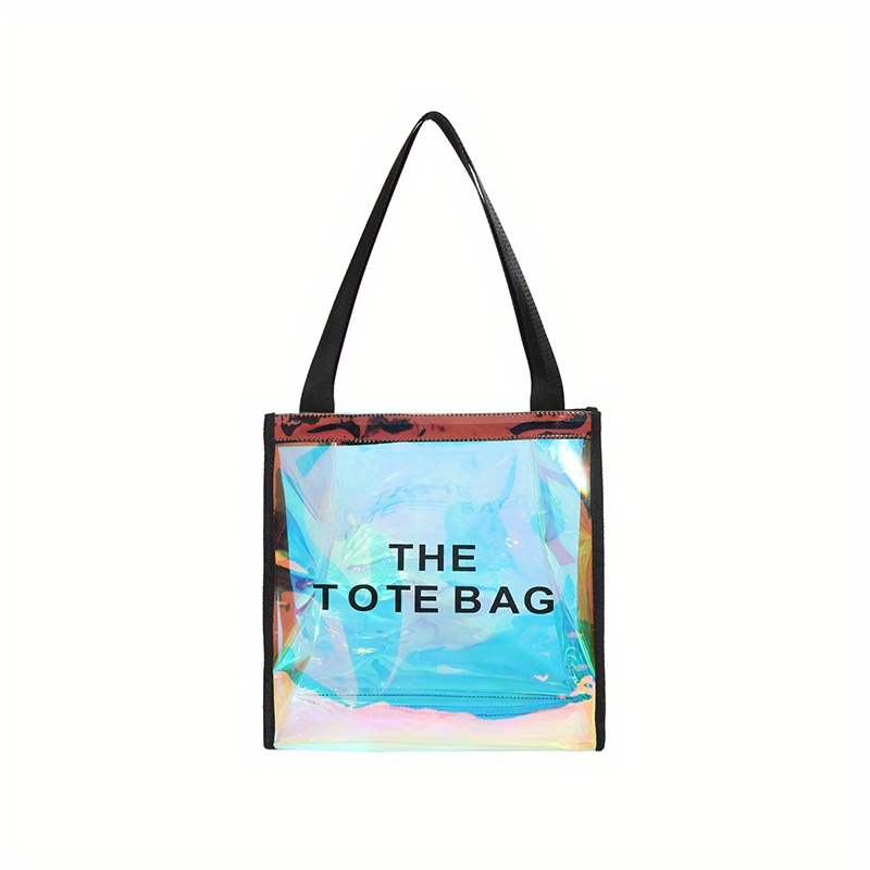 Clear Laser Tote Bag For Women, Holographic Shoulder Bag, Waterproof Handbags For Travel Beach & Gift Bags