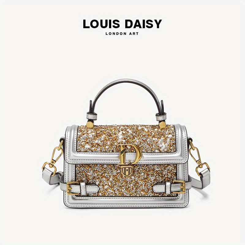 Sequins Handbags For Women, Trendy Metal Decor Crossbody Bag, Vintage Flap Square Purse For Evening Party