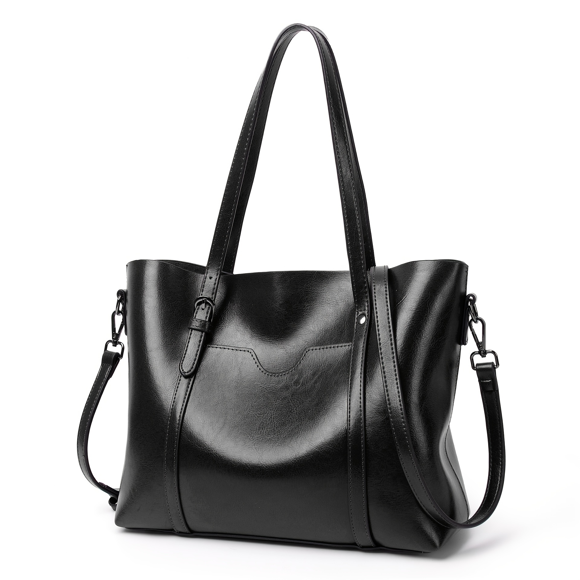 Faux Leather Shoulder Bag, Women's Trendy Elegant Tote Bag Casual Zipper Crossbody Bag