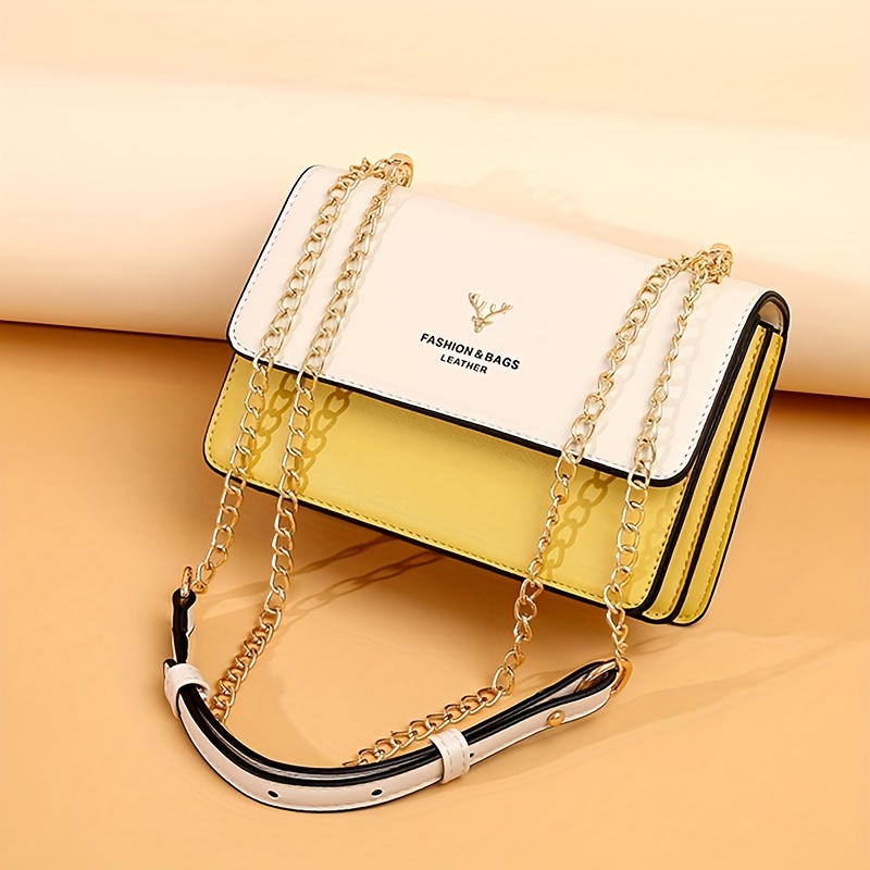 Women's Square Shoulder Bag, Colorblock Chain Bag, All-Match Purse, Minimalist Bag