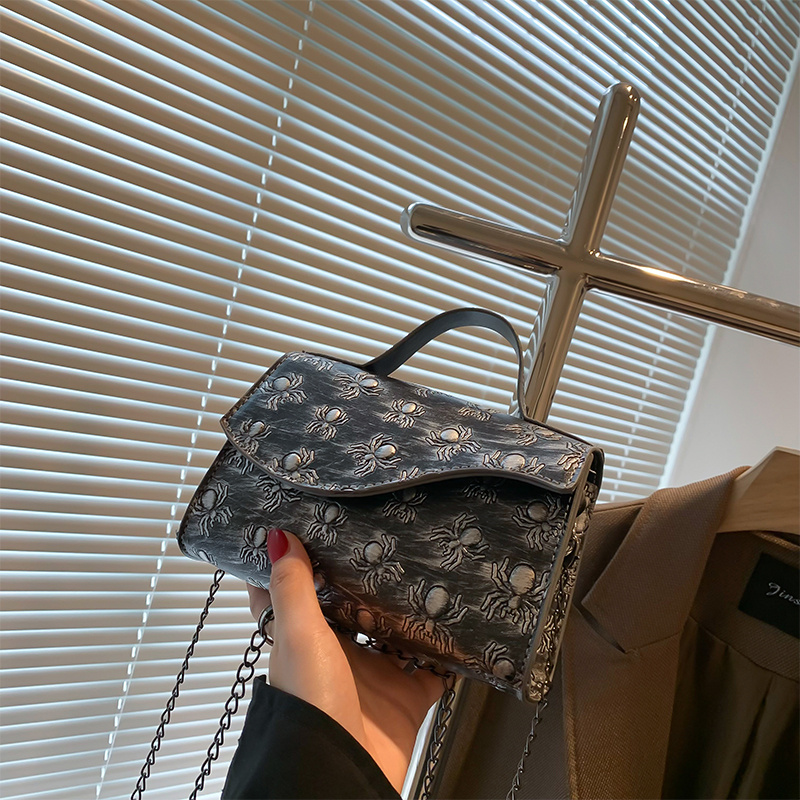 Mini Skull Embossed Chain Square Bag, Women's Trendy Flap Shoulder Purse, Crossbody Hand Bag