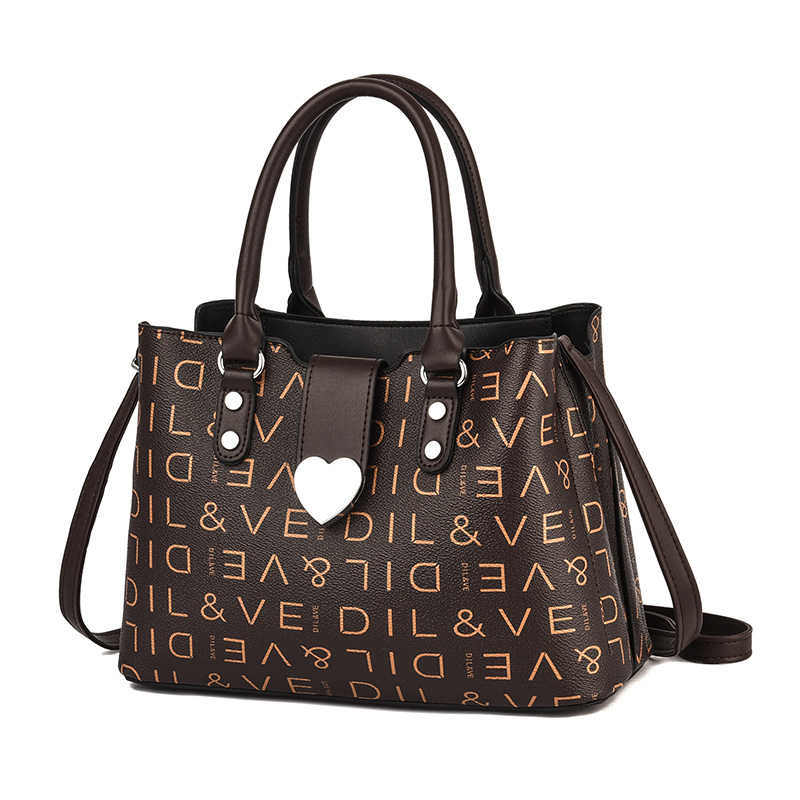 Fashion Letter Print Hand Bag, Women's Retro Buckle Decor Shoulder Bag With Zipper For Work