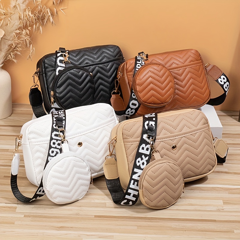 Quilted Crossbody Bag With Coin Purse, Women's PU Leather Square Shoulder Bag