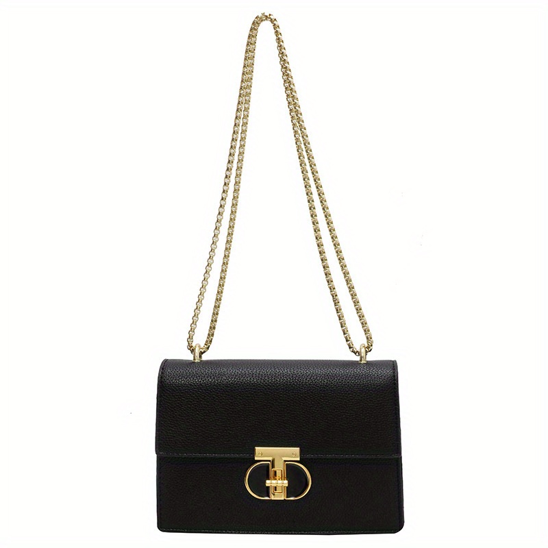 Women's Classic Square Shoulder Bag, Turn-Lock Chain Bag, All-Match Bag For Shopping