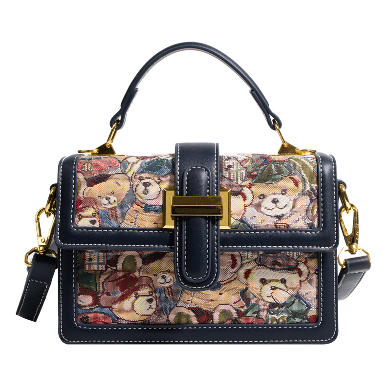 Bear Graphic Square Flap Bag, Top Handle Purse For Women, Fashion Buckle Decor Crossbody Bag (8.87*5.51*2.36) Inch