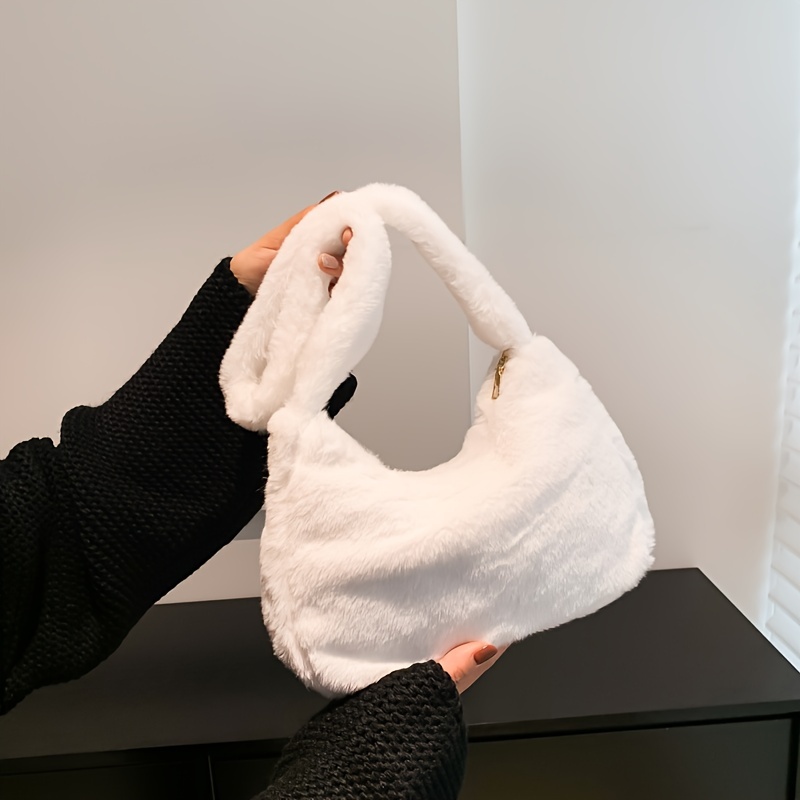 Fashion Plush Shoulder Bag, Kawaii Faux Fur Handbag, Women's Underarm Purse