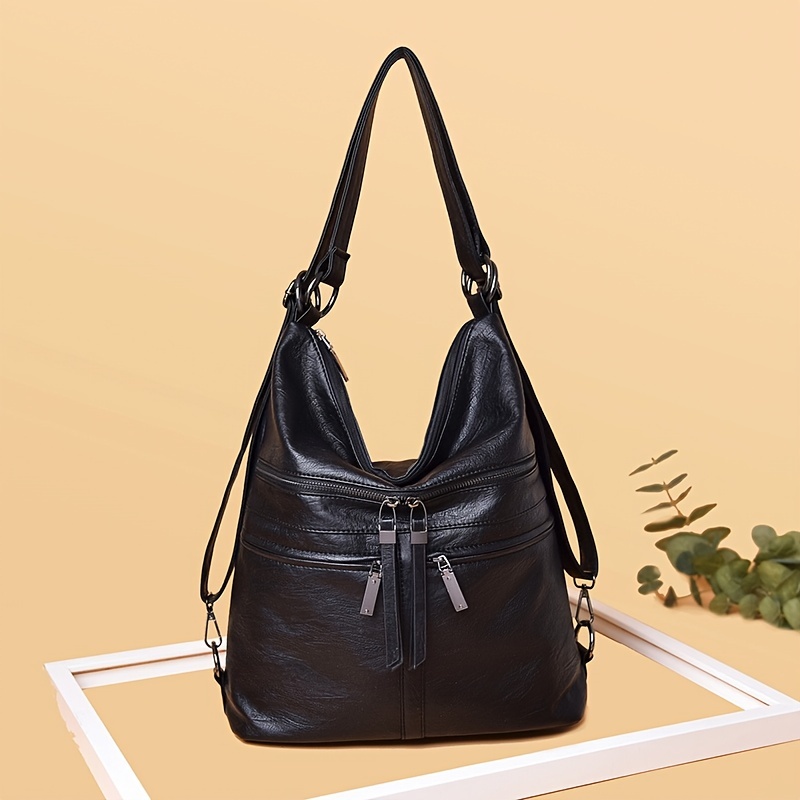 Large-capacity Hobo Bag, Multi-pocket Shoulder Bag, Women's PU Leather Crossbody Bag