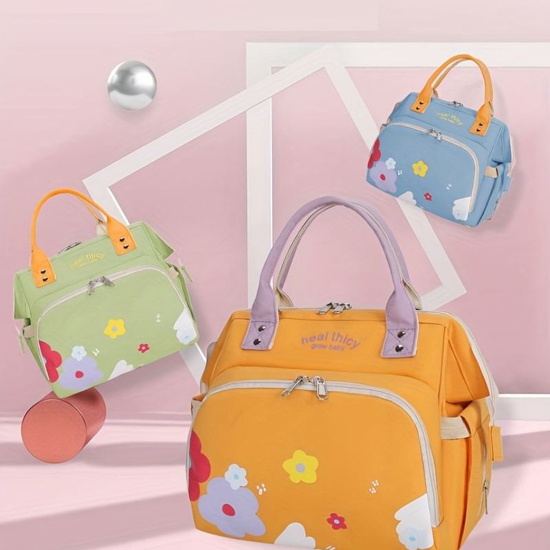 Flower Pattern Diaper Bag, Lightweight Travel Storage Handbag, Women's Go Out Crossbody Bag