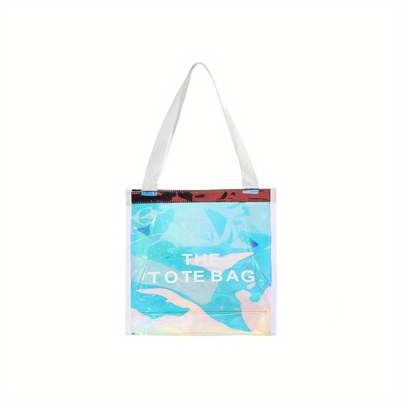 Waterproof Clear Laser Tote Bag, Trendy PVC Shoulder Bag, Holographic Summer Beach Bag For Travel Outdoor