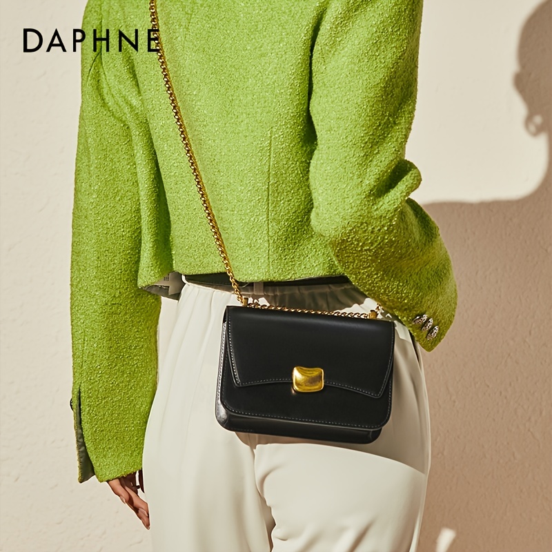 DAPHNE Buckle Decor Square Bag, Oil Faux Leather Crossbody Bag, Shoulder Purse With Chain Strap