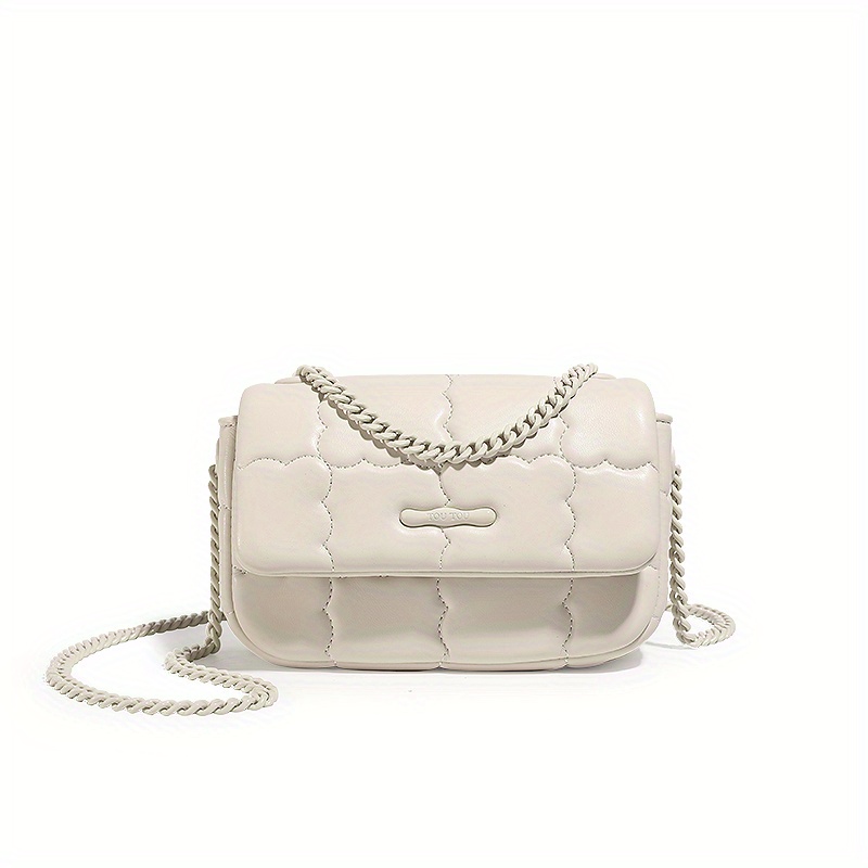 TOUTOU Embroidery Crossbody Bag, Biscuit Design Square Bag, Fashion PU Leather Flap Purse For Women