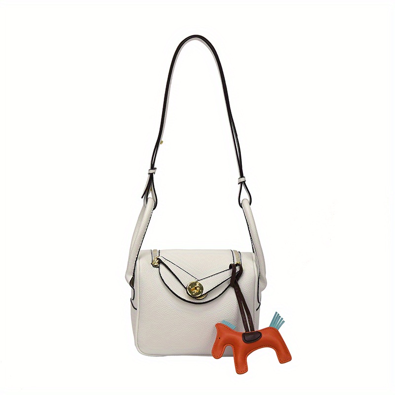 Buckle Decor Crossbody Bag, Women's PU Leather Flap Purse, Solid Color Shoulder Bag With Bag Charm