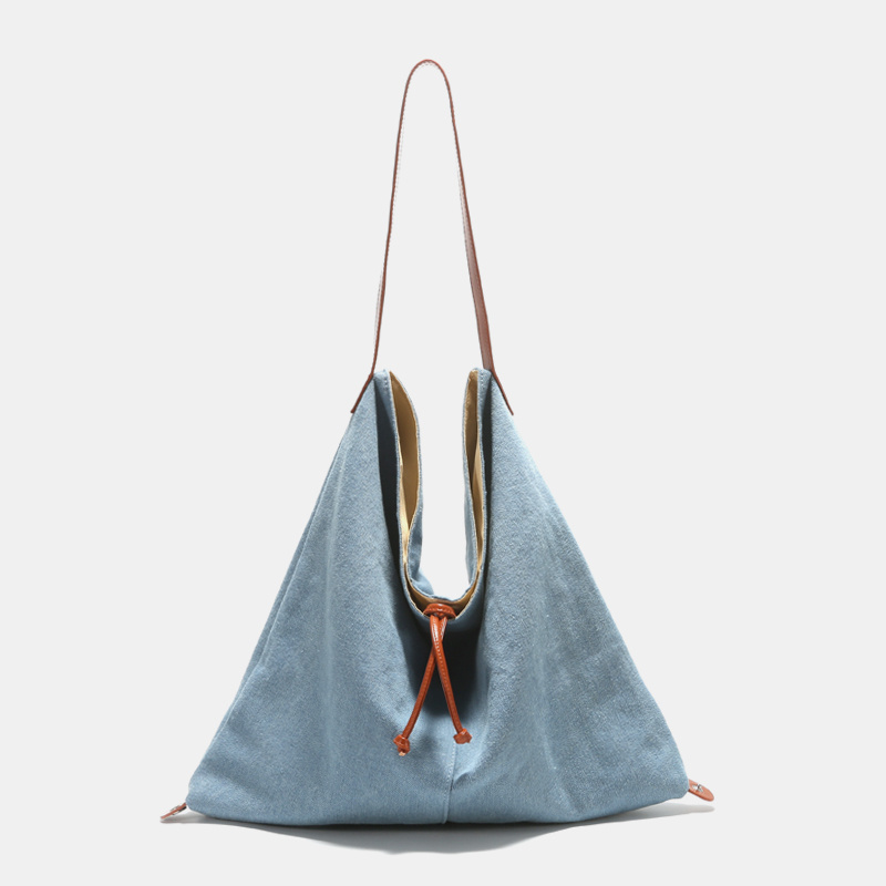 Simple Denim Hobo Bag, Trendy Large Capacity Shoulder Bag, Women's Solid Color Tote Bag