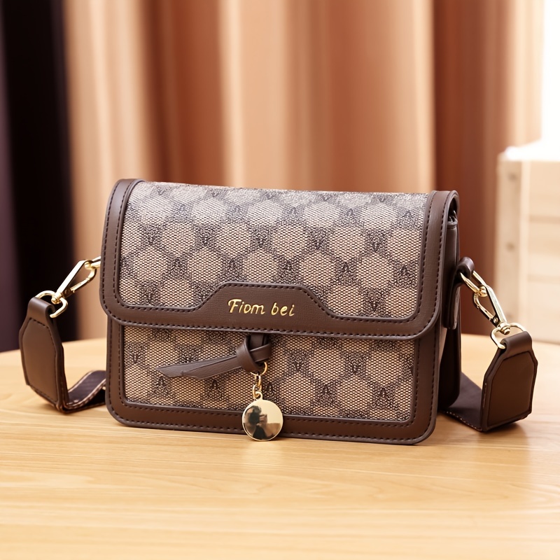 Geometric Pattern Flap Square Bag, Fashion Metal Decor Shoulder Bag, Classic Style Crossbody Purse (7.8*5.5*3.5) Inch